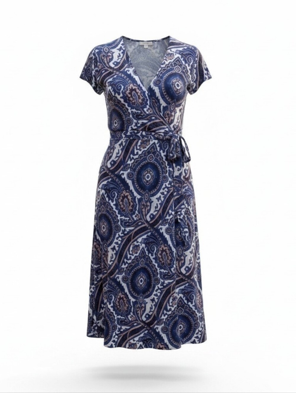 Michael Kors Blue Paisley Wrap Dress - Figure Flattering Boho Chic Midi Dress